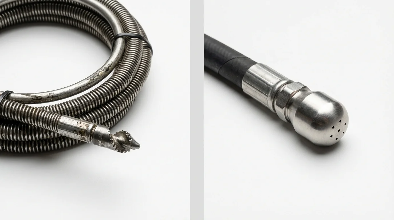 Drain snake cable and hydro jetting nozzle used for drain cleaning in Jackson, AL